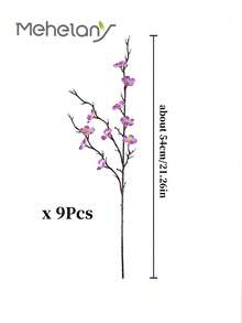 MEHELANY 18/9/3件套薰衣草人造丝梅花塑料花，婚礼家居办公室卧室派对桌面装饰仿真花，室内外春季装饰，生日周年纪念情人节礼物（不含花瓶） - 紫色 - 查看 10