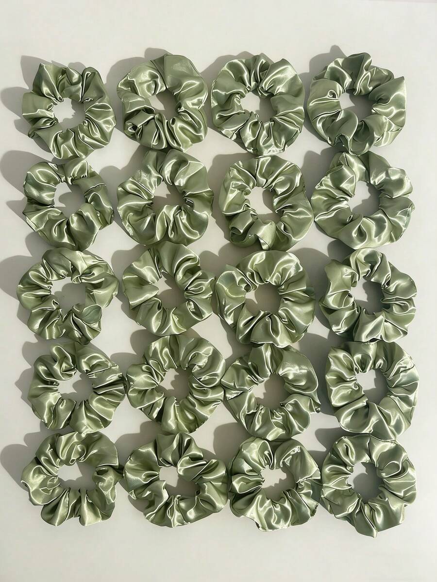 20pcs/Set Women's Sage Green Satin Scrunchies, Minimalist Elegant Daily Hair Accessories Set Holiday Accessories Ponytail Holders Hair Elastics Hair Rubber Bands Hair Rope,Travel,Birthday - Sage Green - View 1