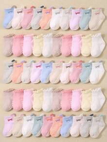 20/10/5/1 Pair Random Baby Girls' Bow Jacquard Pattern Mid-Calf Socks, Large Anti-Slip Dot Design To Protect Baby's First Steps, Heel Tab To Prevent Socks From Falling, Cute Knee-High Socks Suitable For All Seasons, Daily Wear Or Gift, Baby Girl Accessories, Match With All Outfits - Multicolor - View 19