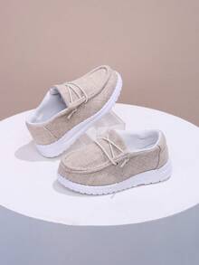 1 par de zapatos casuales para niños con suela blanda antideslizante, transpirables y duraderos, de estilo holgado, zapatos de lona de color contrastante, ligeros - Albaricoque - Ver 4