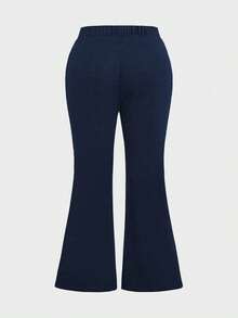 Plus Size Women Elegant High Waist Pocket Slim Fit Casual Everyday Commute Pants Spring - Navy Blue - View 5