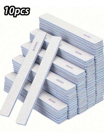 1/10pcs Set, 10pcs/Set (Optional 80/80, 100/180 Grit) Nail Files, Acrylic Nail Buffing Blocks, Professional Nail Tools, Suitable For Home And Salon, Durable Double-Sided