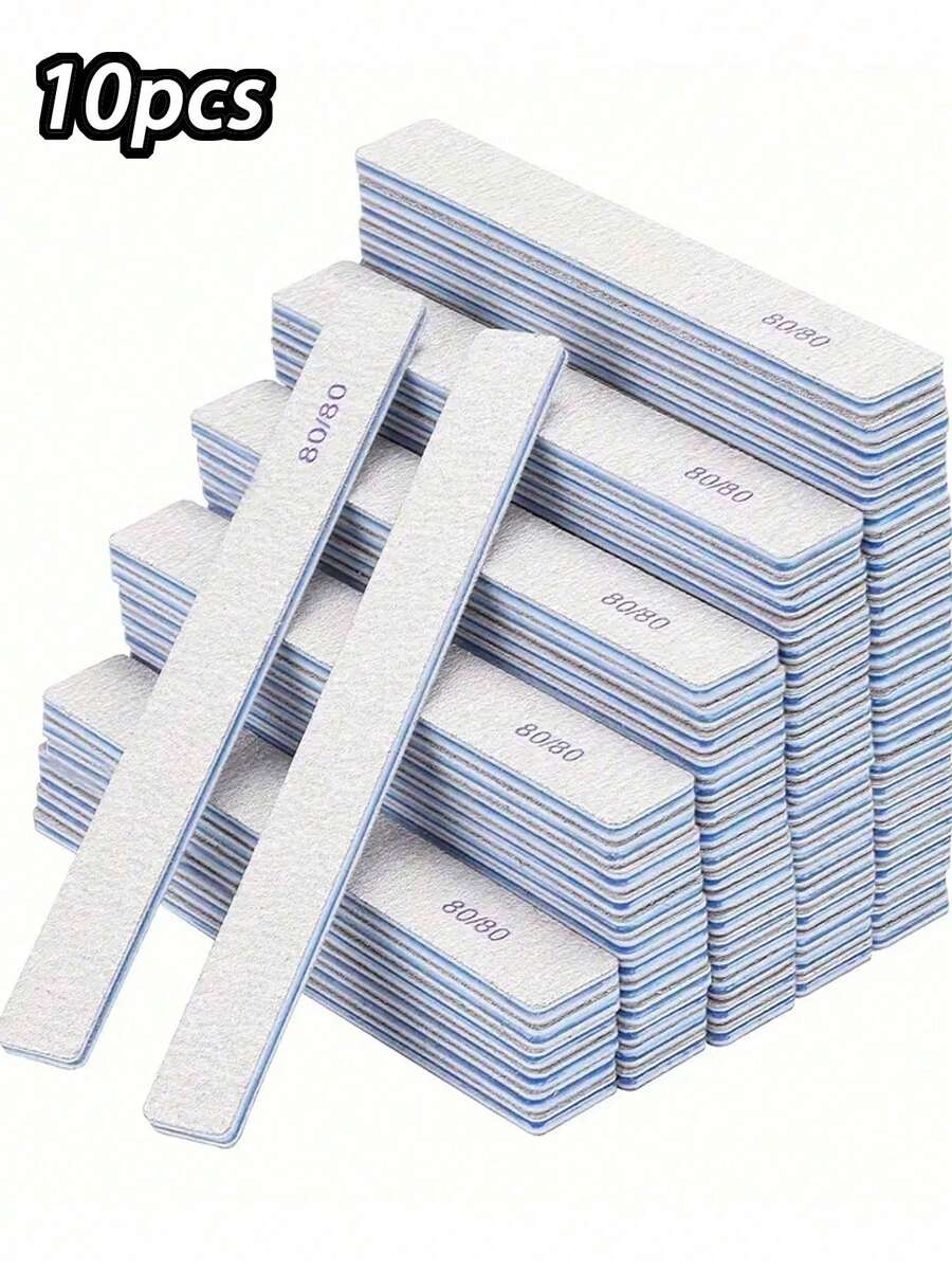 1/10pcs Set, 10pcs/Set (Optional 80/80, 100/180 Grit) Nail Files, Acrylic Nail Buffing Blocks, Professional Nail Tools, Suitable For Home And Salon, Durable Double-Sided - Multicolor - View 1