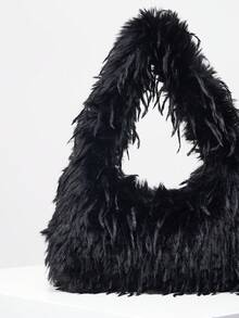 女士单肩包，毛绒钱包，晚宴包，派对服装，舞会包，舞会配饰，婚礼用品，优雅女士钱包，女士礼物（随机图案） - 黑色 - 查看 4