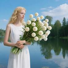 White Flower Artificial Grass Ball - Elegant Pure White Spherical Floral Bouquet, Suitable For Home Decor, Garden And Seasonal Arrangements - Fake Plastic Stems, Easy Maintenance, Indoor/Outdoor Use, Ideal - White - View 3