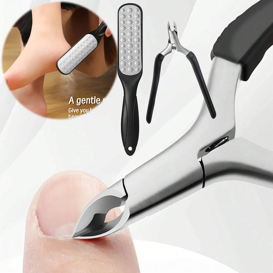 Bộ 2 dụng cụ chuyên nghiệp cắt móng chân mọc ngược kèm dũa móng, kìm cắt móng bằng thép không gỉ và dụng cụ chà chân hai mặt, dụng cụ chăm sóc móng chân để loại bỏ da chết và điều trị móng mọc ngược.
