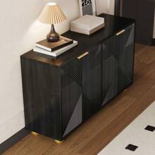 Sideboard With Four Molded Doors, Adjustable Interior Shelves, Metal Handles And Ball-Shaped Legs. - Hitam - View 8