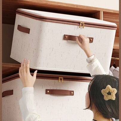 3 hộp đựng đồ bằng vải lanh có khóa kéo và nắp đậy - Có thể gấp gọn, giặt được, dùng để đựng quần áo, đồ lót, tất, nội y, đồ dùng học tập và phụ kiện trường học.