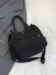 Túi xách nữ tối giản nhiều ngăn, túi đeo vai thời trang cỡ lớn, túi cầm tay - Thiết kế tối giản thanh lịch, dây đeo vai rộng rãi, khóa cài bền chắc, phù hợp sử dụng hàng ngày. - màu đen - Xem 8