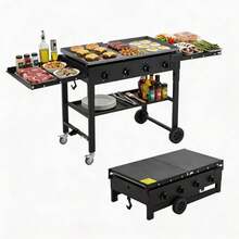 36" Flat Top Grill, 4-Burner Propane Gas Griddle Grill With Wheels & Foldable Side Shelves, Portable Outdoor Griddle, 60,000BTU Flattop Grills For Camping BBQ, Outdoor Cooking - Black - View 2