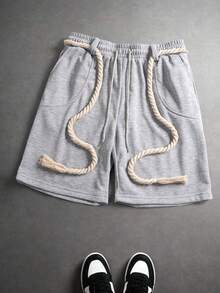 Men's Grey Sports Shorts With Thick Drawstring And Tassel, Streetwear Style For Summer - Light Grey - View 4