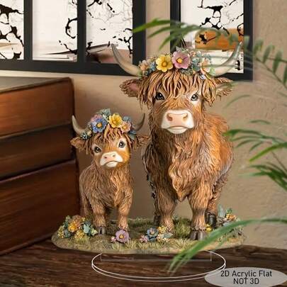 Tượng bò cao nguyên phong cách Bohemian 2D bằng acrylic, vật trang trí để bàn, không cần điện, rất phù hợp để trang trí nhà cửa, trưng bày cửa sổ, trang trí tiệc tùng và ngày lễ, món quà ngày lễ hoàn hảo.