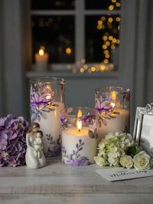 1/3pcs Set LED Electronic Candle Lights, Violet, With Remote Control Timer, Outdoor Electric Pillar Candles, Battery Powered Candle Lights, Realistic Flame Electronic Pillar Candles, Warm Flame, Birthday Wedding Decor, Suitable For Lanterns, Yard, Christmas, Home Decor, Easter, Graduation, Valentine's Day - Violet - View 3