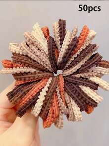 50pcs Girls' Everyday Versatile Ruffle Hair Ties, Sweet Daily Hair Scrunchies, Essential For Students - Multicolor - View 7