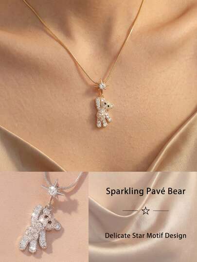 1 chiếc dây chuyền mặt hình gấu vàng và bạc dành cho nữ - Thiết kế gấu bông và bướm dễ thương kiểu Kawaii, dây chuyền mảnh mai hình rắn, món quà ý nghĩa, dây chuyền nổi bật có thể đeo nhiều lớp, phù hợp để đeo hàng ngày, đi làm, dự tiệc, ngày Valentine, sinh nhật, kỷ niệm.