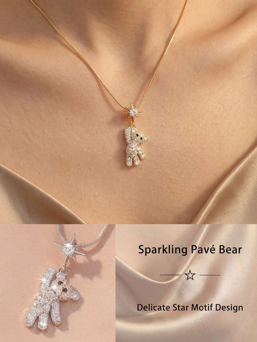 1 chiếc dây chuyền mặt hình gấu vàng và bạc dành cho nữ - Thiết kế gấu bông và bướm dễ thương kiểu Kawaii, dây chuyền mảnh mai hình rắn, món quà ý nghĩa, dây chuyền nổi bật có thể đeo nhiều lớp, phù hợp để đeo hàng ngày, đi làm, dự tiệc, ngày Valentine, sinh nhật, kỷ niệm. - Nhiều màu - Xem 1