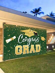 Decoración para fiesta de graduación 2026 - Pancarta de fondo "Felicitaciones Clase de 2026" en verde y dorado, letrero grande, decoración de pared, fondo para fotos, suministros para fiesta de graduación 2026 - Multicolor 4 - Ver 1