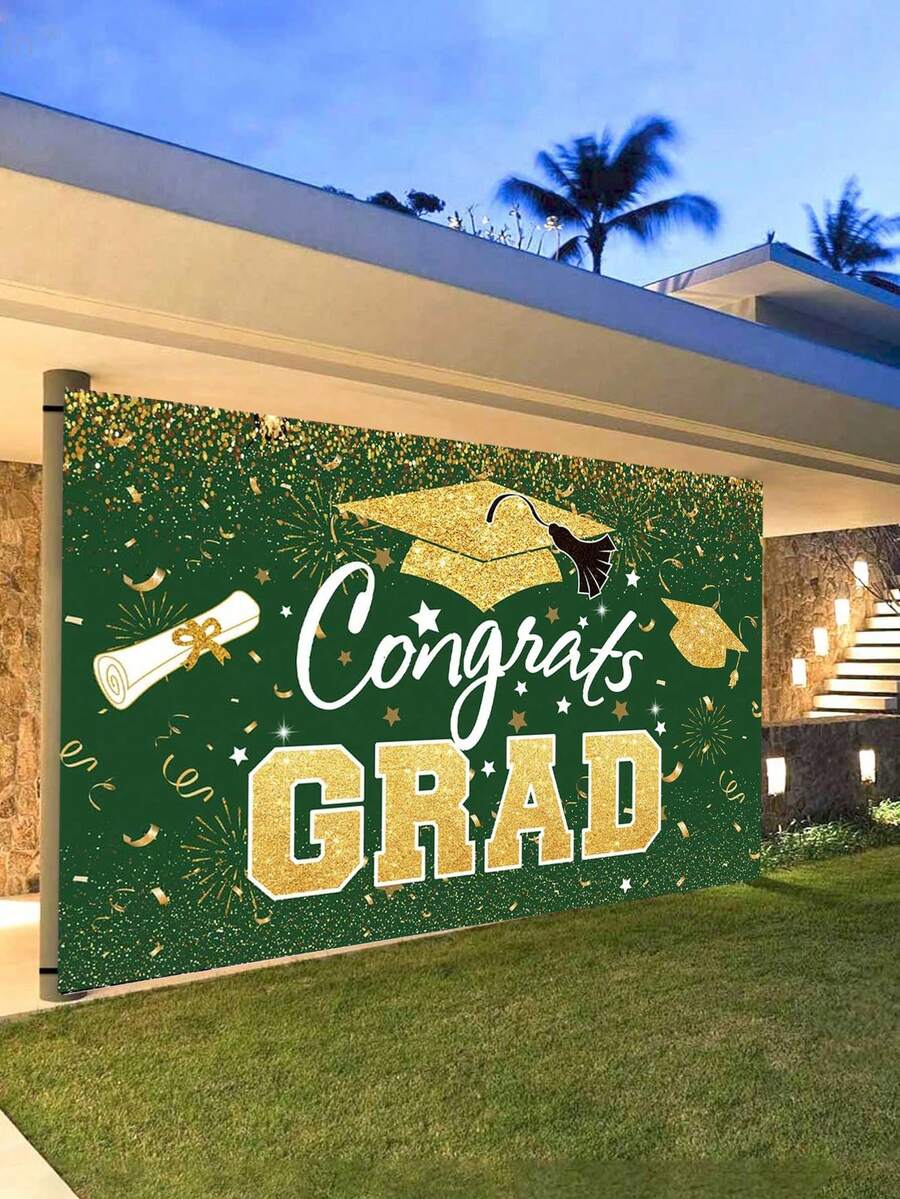 Decoración para fiesta de graduación 2026 - Pancarta de fondo "Felicitaciones Clase de 2026" en verde y dorado, letrero grande, decoración de pared, fondo para fotos, suministros para fiesta de graduación 2026 - Multicolor 4 - Ver 1