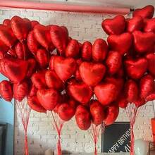 20pcs18-Inch Red Heart-Shaped Aluminum Foil Balloons, Suitable For Wedding, Birthday, Anniversary, Valentine's Day Decoration, Interior Decoration - Red - View 7