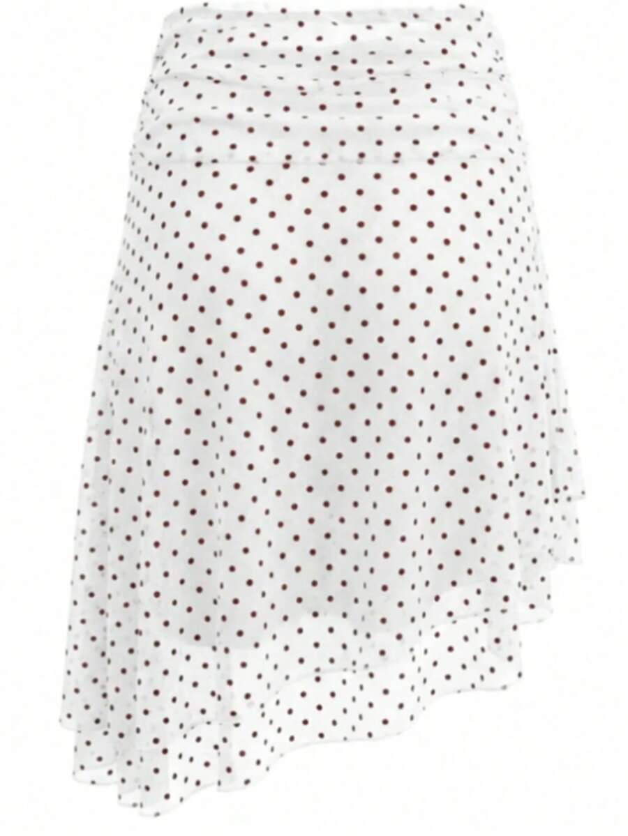 Women's Minimalist French Style White Polka Dot Mesh A-Line Skirt Spring - White - View 1