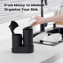 Soap Dispenser Set With Tray And Cup (Cup Holder), Suitable For Bathroom And Kitchen Organization - Black - View 3