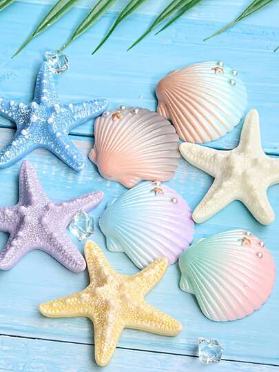8pcs Ocean Theme Resin Sculptures, Starfish And Shell Models, Suitable For Indoor And Outdoor, Aquarium, Coastal Home Decor And Holiday Decoration, For Jewelry Making Pendant, Light Color Tone, Ocean Theme Decor | Resin Starfish | Plastic Shells