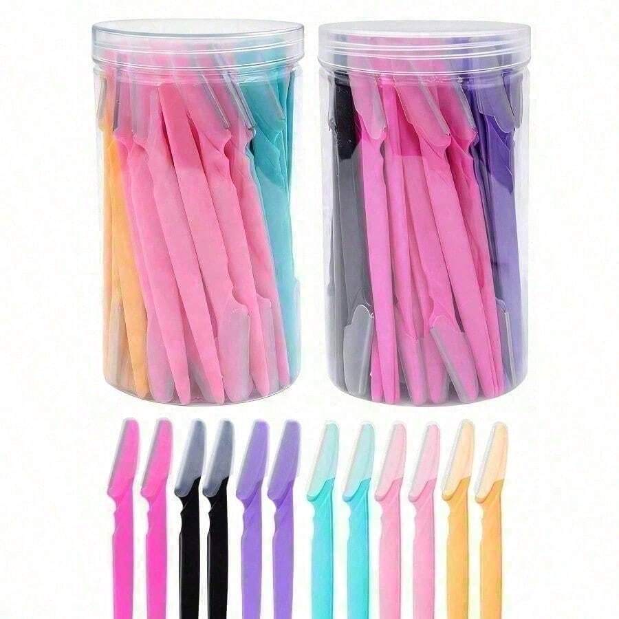 30pcs/Bottle Eyebrow Razor Set, Includes Storage Box, Facial Trimming Blades & Shaver, Suitable For Facial & Body Hair Removal, Essential Hair Salon, Beauty & Travel Accessory - 彩色 - 查看 1