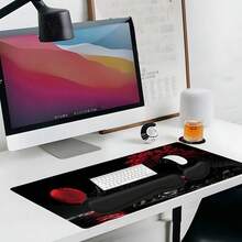 4 pezzi Set di tappetini da mouse da gioco con design di paesaggio con luna rossa e albero cremisi, include poggiapolsi per tastiera, poggiapolsi ergonomico per mouse e sottobicchiere per scrivania, grande tappetino da scrivania con supporto per i polsi, ideale per ufficio domestico, gaming e decorazione da scrivania - Visualizzare 3