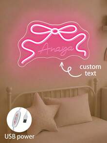 Customized Cute Butterfly Neon Sign Plaque, Pink, Size: 24cm*14cm, Personalized Graduation, Birthday, Christmas Decor Gift - Dấu hiệu Bow Neo 1 - Xem 2