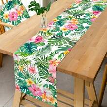 Summer Tropical Palm Leaves Flower Table Runner Holiday Party Decor Reusable Farmhouse Kitchen Dining Table Runner Wedding Decorations - Multicolor - View 4