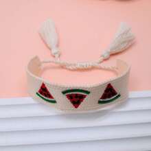 1pc Handmade Embroidered Watermelon Design Bohemian Bracelet, Suitable For Summer Beach Outings And Travel - Beige - View 2