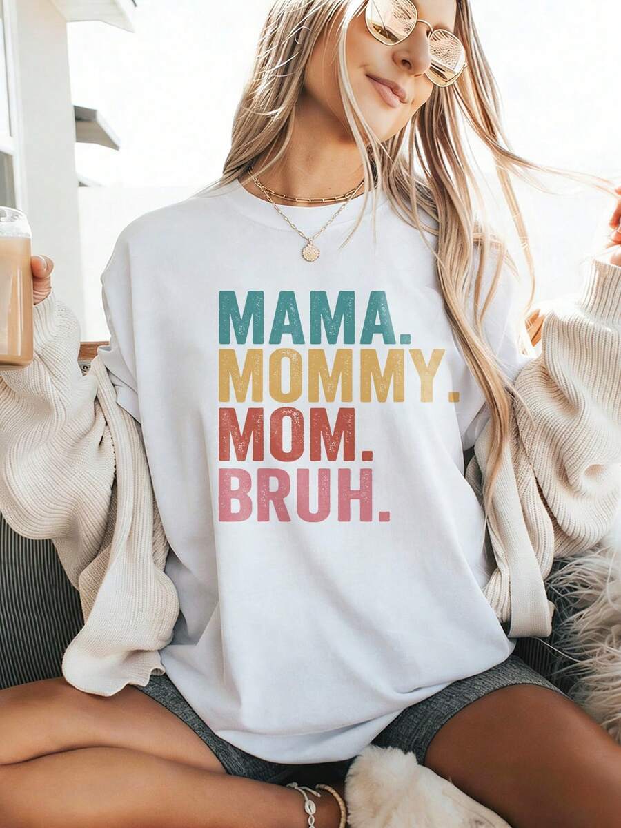 Camiseta estática retro colorida con eslogan de mamá para el Día de la Madre, camiseta oversize de manga corta 100% algodón y cuello redondo, conjuntos de verano para mujer, ropa de primavera para la playa vacacional, tops estéticos de festival de streetwear, camiseta retro holgada para primavera, verano, otoño - Blanco - Ver 1