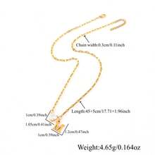 1 pieza Collar de cadena de acero inoxidable dorado con colgante de corazón de cristal artificial con inicial de moda simple para mujeres - Amarillo Oro - Ver 2