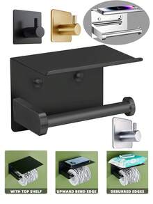 Wall-Mounted Toilet Paper Holder, Suitable For Toilet Paper Rolls, Stainless Steel Self-Adhesive Toilet Paper Holder, Bathroom Toilet Paper Rack - Multicolor - View 1