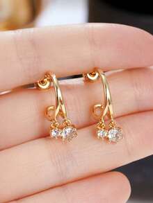 1 Pair Elegant Cubic Zirconia Drop Earrings For Women For Valentine's Day Gift Wedding Engagement Anniversary Party Jewelry - Yellow Gold - View 4