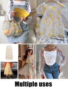 3D Embroidered Mesh Fabric, Mesh Chiffon Pearl Embroidered Bridal Veil, Tablecloth, Suitable For DIY Clothing And Handicraft Making, Wedding Dress, Curtain, Tablecloth, Handbag, Wedding Table Decoration - Multicolor - View 3