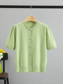 GIGOGOU Women's Short Sleeve T-Shirt And Knit Cardigan, Comfortable And Soft Tops For Spring/Summer - Lime Green - View 5
