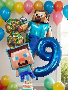 Minecraft Globos de aluminio con forma de personajes de dibujos animados con píxeles, adecuados para fiestas, eventos de fiestas con temática de dibujos animados, decoraciones de fiesta de cumpleaños, suministros para fiesta de revelación de género, decoraciones de fiesta de juegos, fiestas de cumpleaños y actividades de celebración con temas. - 2 piezas (color aleatorio) - Ver 5