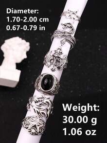 6件套朋克风宝石骷髅头设计戒指套装，龙形戒指，适合日常佩戴、节日派对、男士饰品 - 彩色 - 查看 6