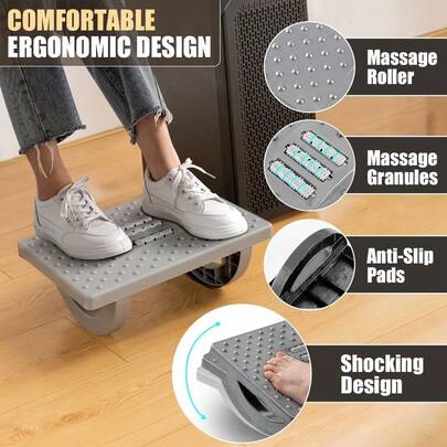 Foot Rest For Under Desk At Work - Ergonomic Footrest For Office Desk - Rocking Foot Stool With Roller Massager - Foot Leg Rest For Chair, PC Gaming -13" L X 9.6" W X 5" H