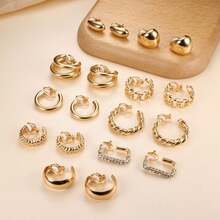 9对时尚简约新款C形水滴几何夹式耳环，优雅简约风格扭曲锆石耳环 - 彩色 - 查看 3