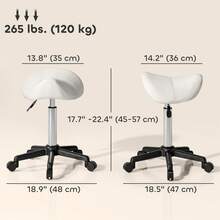 HOMCOM Saddle Stool, PU Leather Rolling Stool With Wheels, Adjustable Salon Chair For Kitchen, Salon Spa, Bar, Home Office, Massage, White - White - View 7