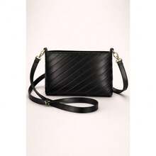 Women's Small Crossbody Zipper Bag With Modern Chain - Black - View 2