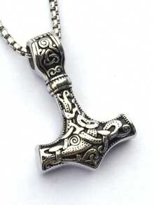 Collar con colgante en forma de martillo vikingo con diseño grabado, estilo - 2pcs - Ver 1