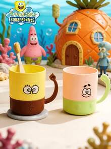 SpongeBob SquarePants And Patrick Star Series Couple Water Bottle, 2-In-1 Cup With Handle, Leak-Proof, Suitable For Office, Camping, Home, School, Can Be Given As Girlfriend, Birthday, Christmas Gifts, Suitable For Travel, Sightseeing, School, Fitness, Multiple Styles, Desktop Water Cup, Daily Use, Suitable For Teacher's Day, Anniversary, Birthday, Women's Gifts - Multicolor - View 2