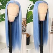 13x4 Free Part Mint Green Long Straight Lace Front Wigs Glueless Long Silky Straight Wigs Pre Plucked HD Lace 180% Density Light Green Wig Soft Free Part Wear And Go Lace Front Wigs For Fashion Women Party & Daily Wear 26 Inch - 藍色 - 查看 4