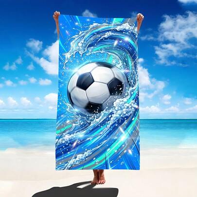 1pc Football Wave Beach Towel, Super Soft Microfiber Extra Large Beach Blanket, Super Absorbent Bath Towel, Suitable For Travel, Swimming Pool, Diving, Surfing, Yoga, Camping, Available In Multiple Sizes, Beach Accessories For Beach, Pool, Travel, Camping, Yoga
