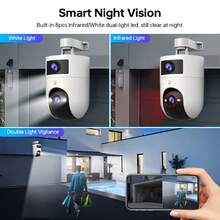 1 pieza Cámara de de doble lente 1296P, WiFi de 2.4G/5GHz, IP66 resistente al agua, PTZ de 355°, visión nocturna a color, almacenamiento en la nube y tarjeta SD, audio bidireccional, seguimiento inteligente de movimiento, control por aplicación, cámara para bebé/mascota/hogar/tienda - En blanco y negro - Ver 5