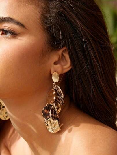 【热销推荐】金色豹纹金属几何耳环 | 多层圆形叠层独特耳环 | 复古狂野优雅耳环 | 夸张吸睛的日常及派对配饰