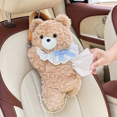 غطاء صندوق المناديل الناعم والجميل، حامل ورق المناديل الزخرفي مناسب للسيارة والمنزل وحمام الضيوف وطاولة السرير ومكتب المكتب - بشكل دب، اكسسوار سيارة عملي